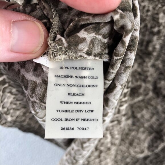 Ann Taylor Top Womens 12 Brown Croc Print Button Up Long Sleeve Pockets Blouse - Picture 6 of 9